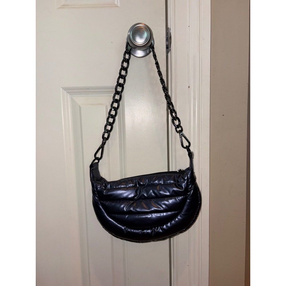 Think Royln‎ Puffer Hobo Bag Metallic Navy Blue Quilted Chain Shoulder Bag